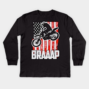 Dirt bike Motocross t-shirt Braaap American flag Kids Long Sleeve T-Shirt